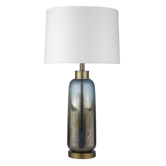 31" Steel Blue Glass Table Lamp With White Empire Shade HomeRoots