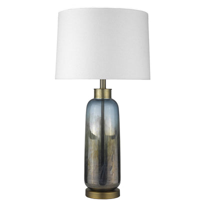 31" Steel Blue Glass Table Lamp With White Empire Shade HomeRoots