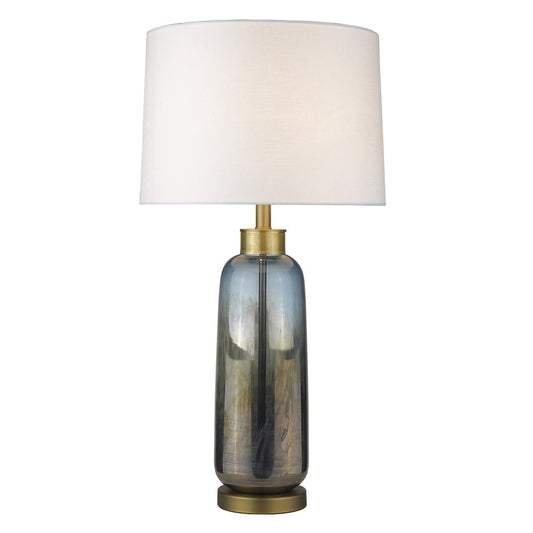 31" Steel Blue Glass Table Lamp With White Empire Shade HomeRoots
