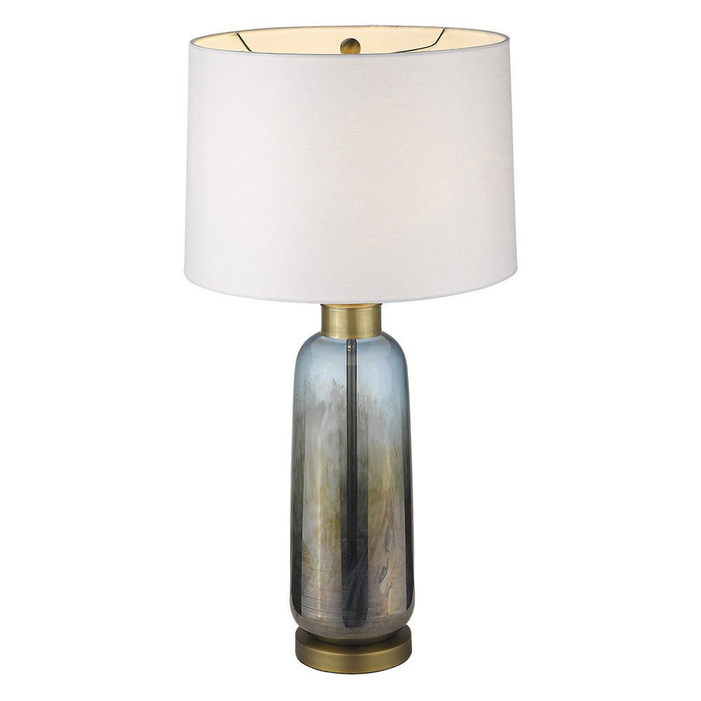 31" Steel Blue Glass Table Lamp With White Empire Shade HomeRoots