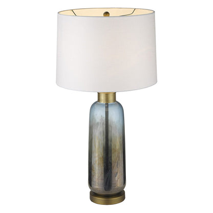 31" Steel Blue Glass Table Lamp With White Empire Shade HomeRoots