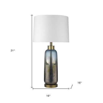 31" Steel Blue Glass Table Lamp With White Empire Shade HomeRoots