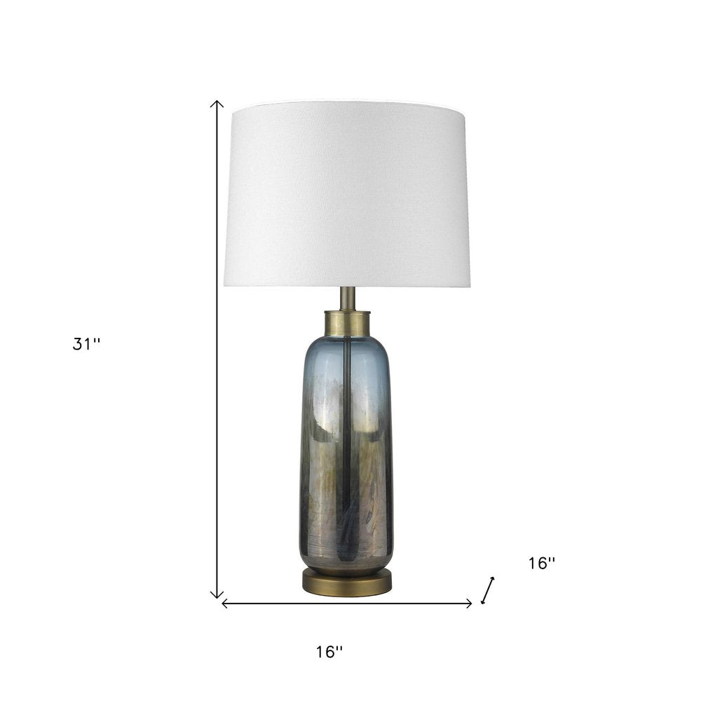 31" Steel Blue Glass Table Lamp With White Empire Shade HomeRoots
