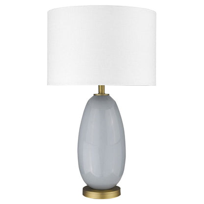 29" Light Gray Glass Table Lamp With White Drum Shade HomeRoots