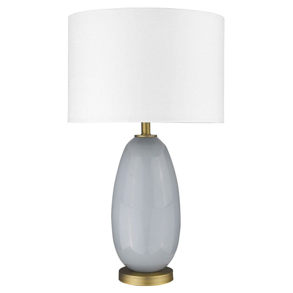 29" Light Gray Glass Table Lamp With White Drum Shade — view 1