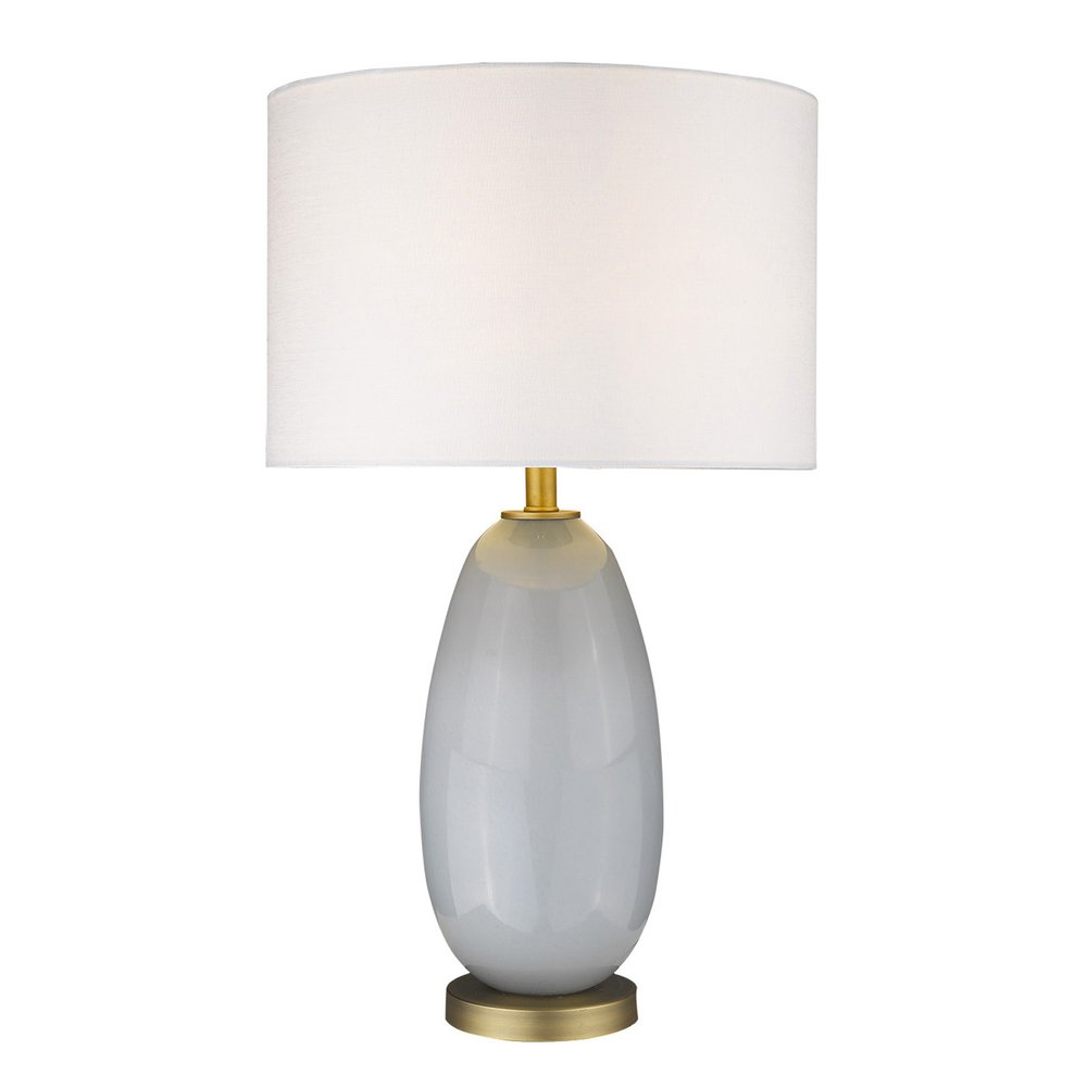 29" Light Gray Glass Table Lamp With White Drum Shade HomeRoots