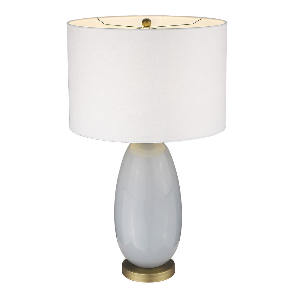 29" Light Gray Glass Table Lamp With White Drum Shade — view 3