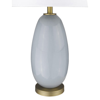 29" Light Gray Glass Table Lamp With White Drum Shade HomeRoots