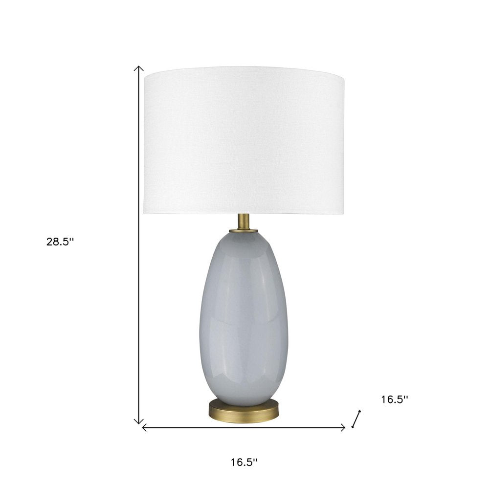 29" Light Gray Glass Table Lamp With White Drum Shade — view 6