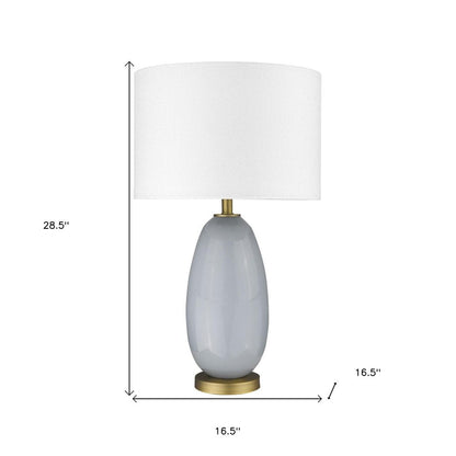 29" Light Gray Glass Table Lamp With White Drum Shade HomeRoots