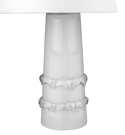 29" White Glass Column Table Lamp With White Drum Shade