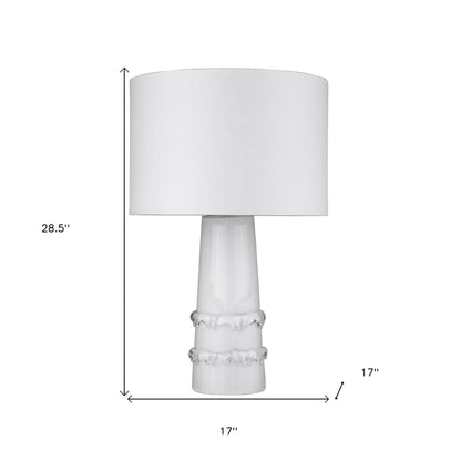 29" White Glass Column Table Lamp With White Drum Shade