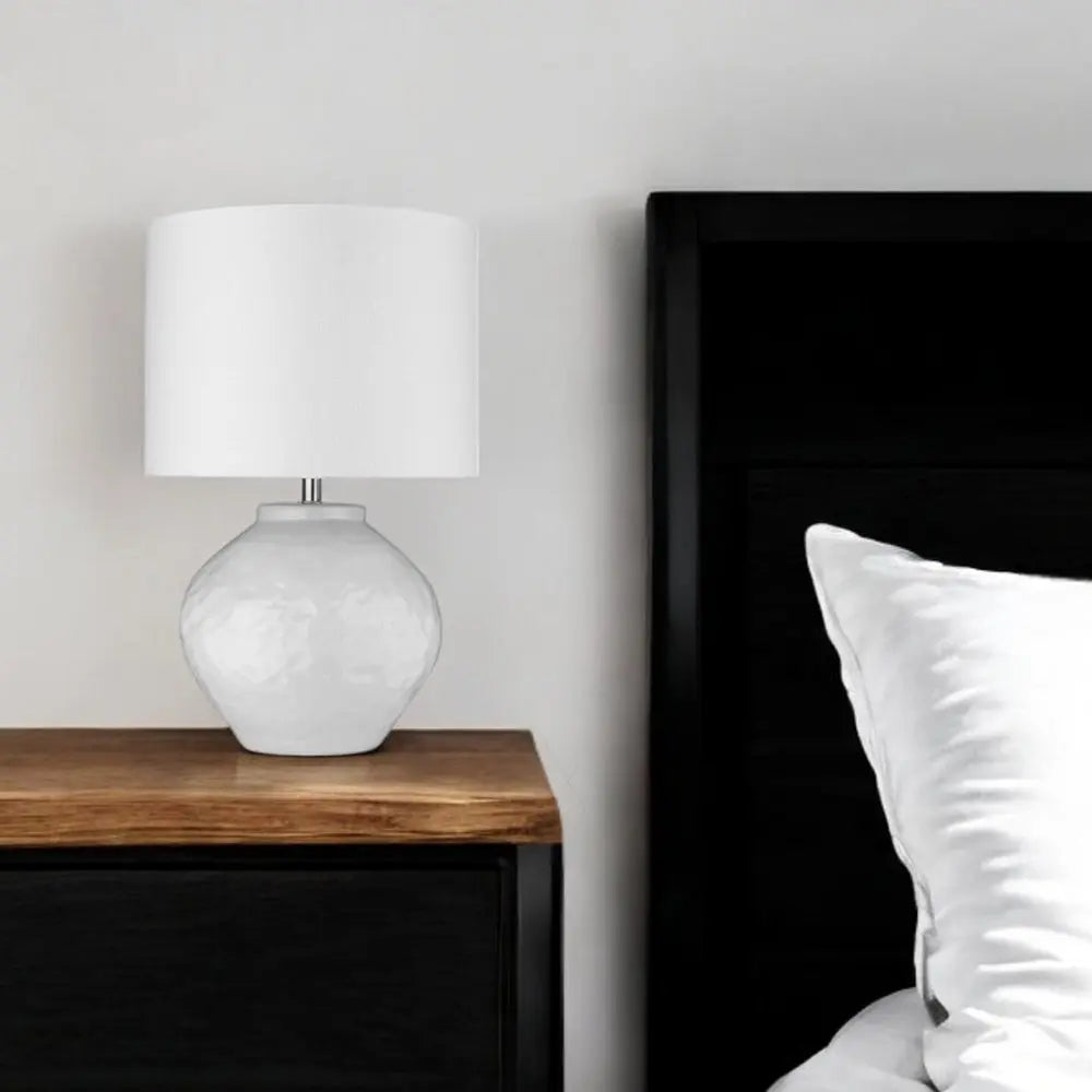 26" White Ceramic Table Lamp With White Drum Shade HomeRoots