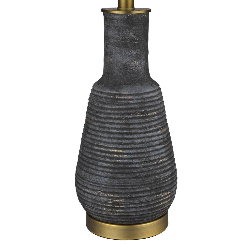 26" Distressed Black and Gold Ceramic Table Lamp With White Drum Shade — view 4