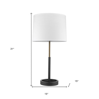 31" Black and Gold Metal Table Lamp With White Empire Shade HomeRoots