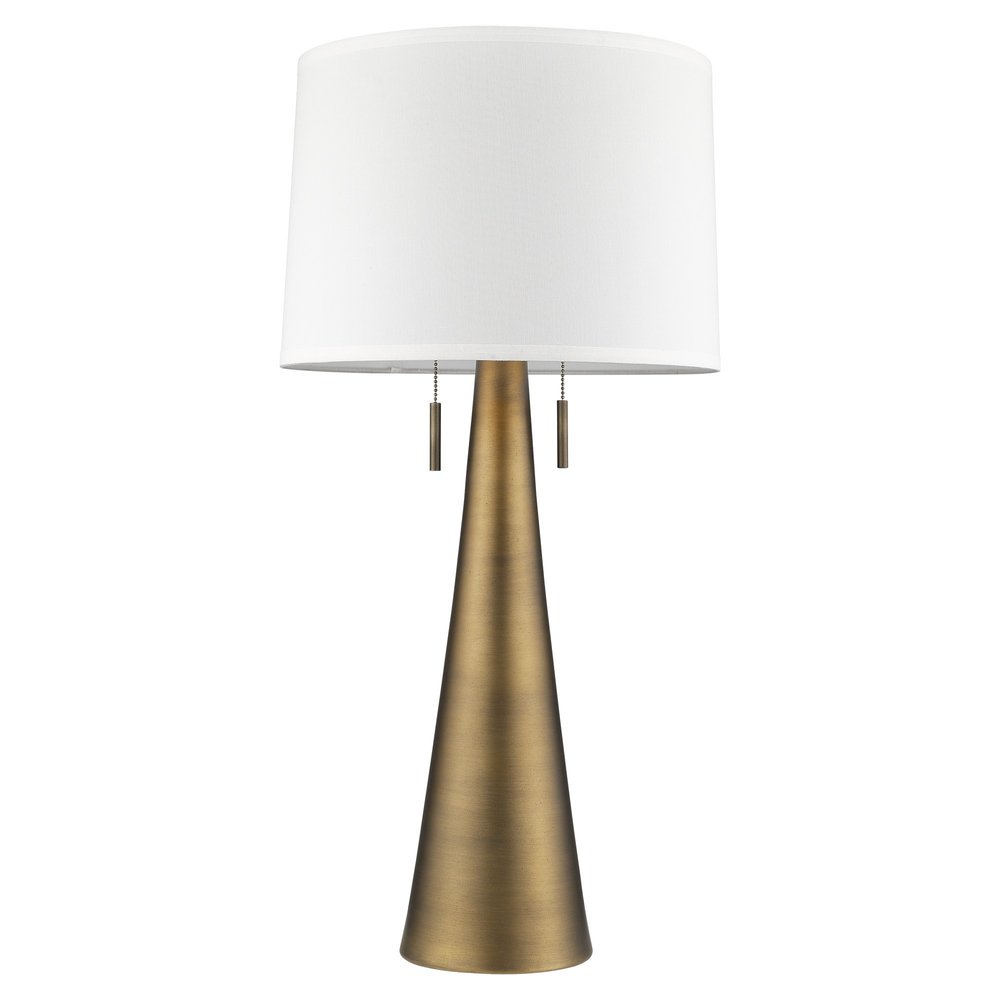 34" Brass Metal Two Light Table Lamp With White Empire Shade — view 1