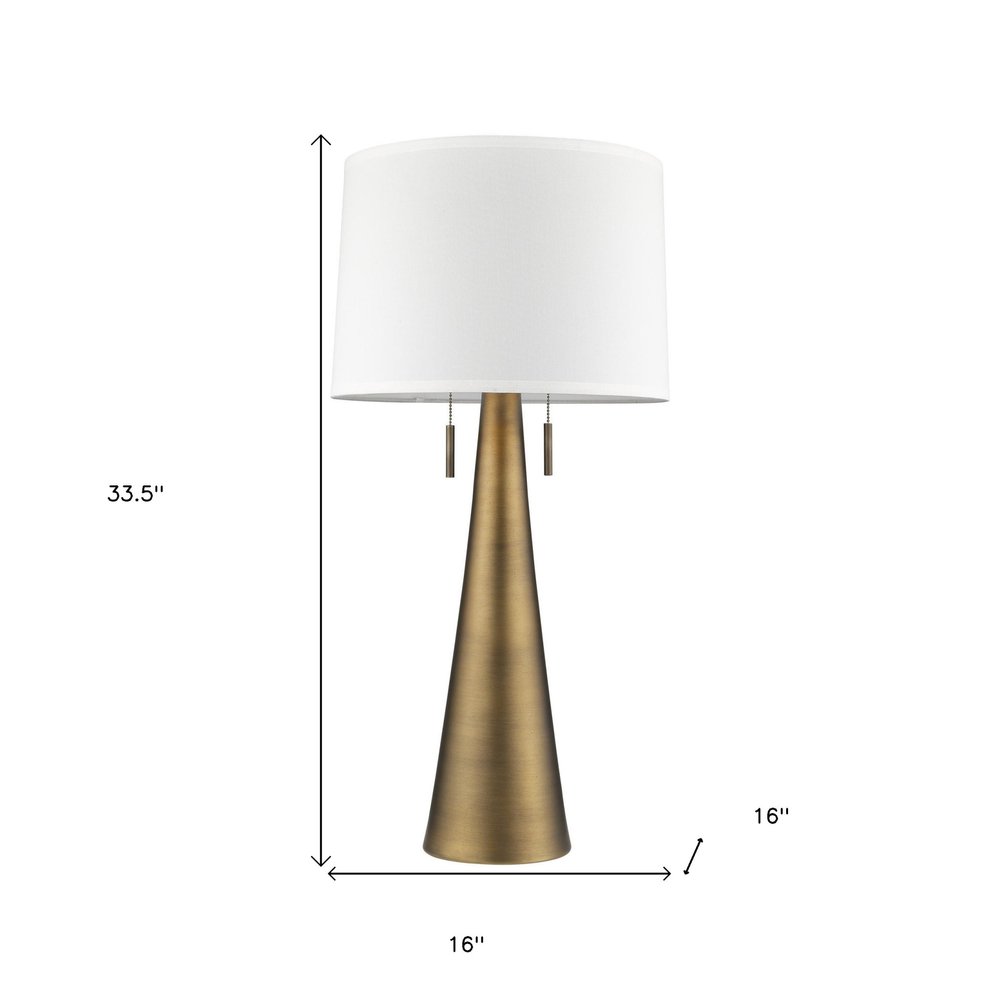34" Brass Metal Two Light Table Lamp With White Empire Shade HomeRoots