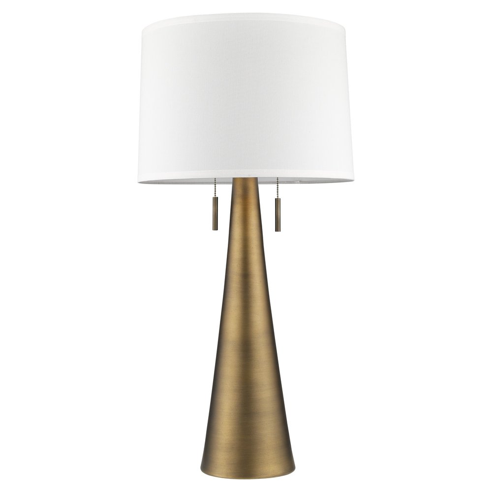 34" Brass Metal Two Light Table Lamp With White Empire Shade HomeRoots