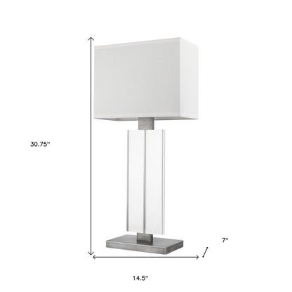 31" Silver Metal and Acrylic Buffet Lamp With White Shade HomeRoots