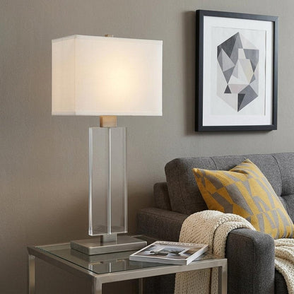31" Silver Metal and Acrylic Buffet Lamp With White Shade HomeRoots