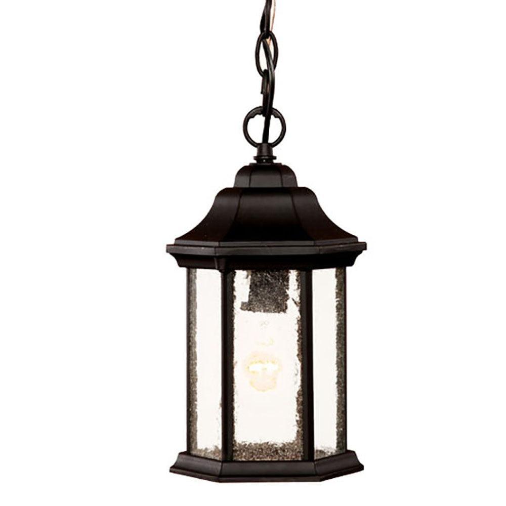Antique Black Textured Glass Lantern Hanging Light - FurniFindUSA