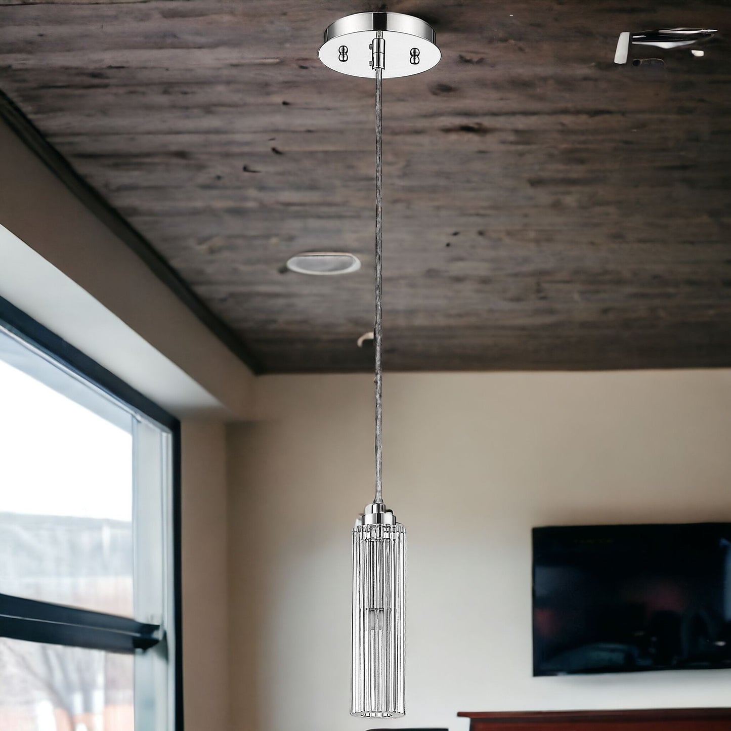 Solo 1-Light Polished Chrome Pendant With Multi-Faceted Round Crystal Shade