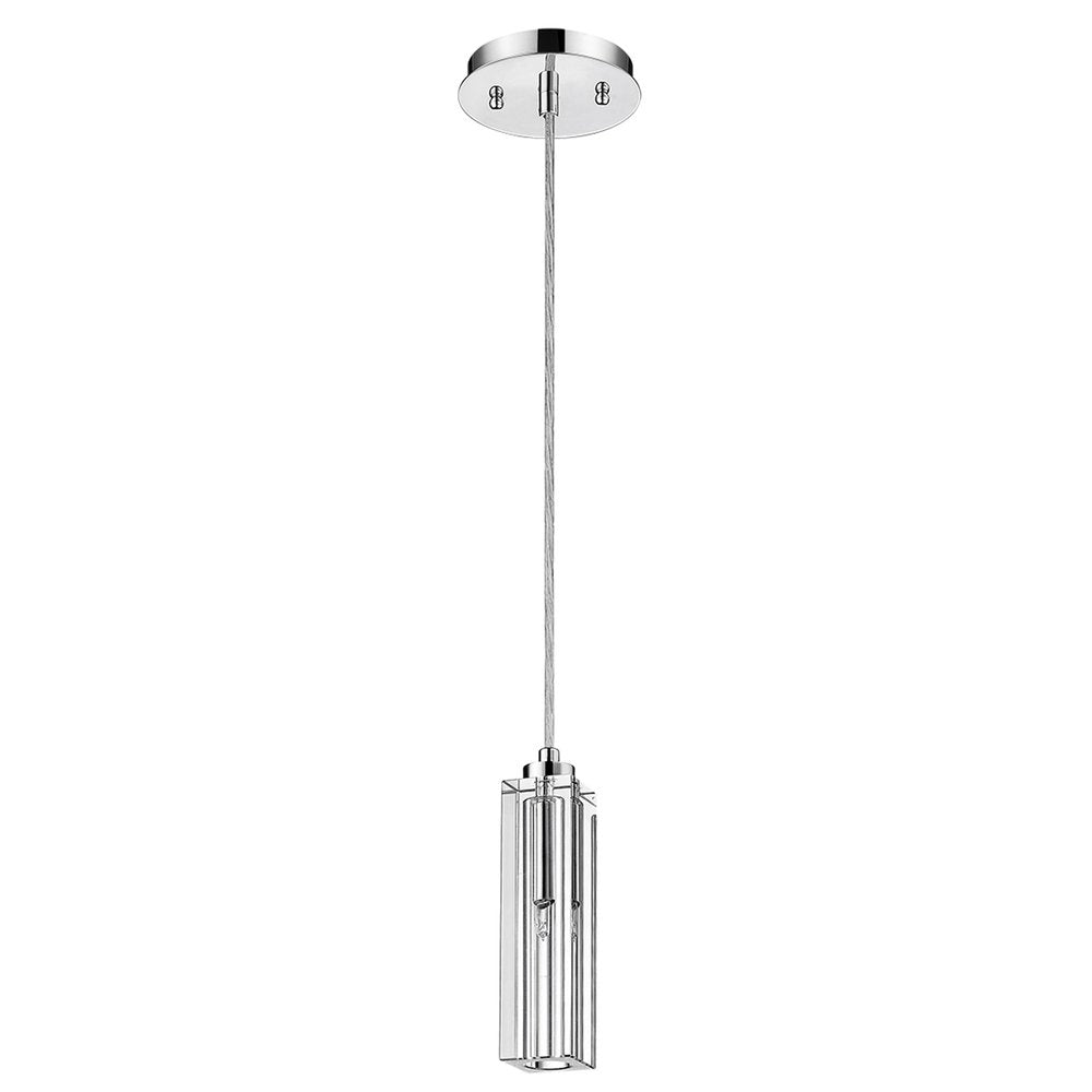 Solo 1-Light Polished Chrome Pendant With Square 4-Sided Cut Crystal Shade HomeRoots