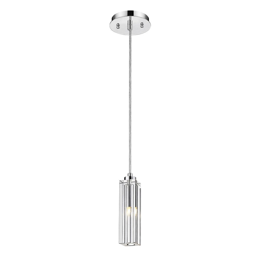 Solo 1-Light Polished Chrome Pendant With Square 4-Sided Cut Crystal Shade HomeRoots