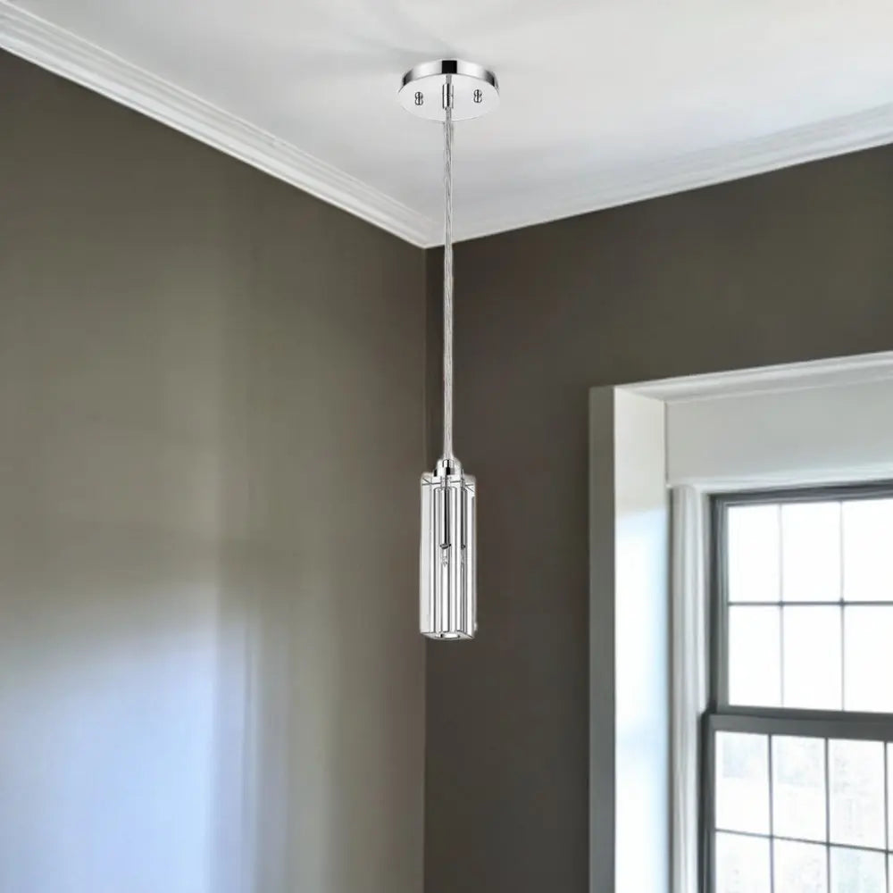 Solo 1-Light Polished Chrome Pendant With Square 4-Sided Cut Crystal Shade HomeRoots
