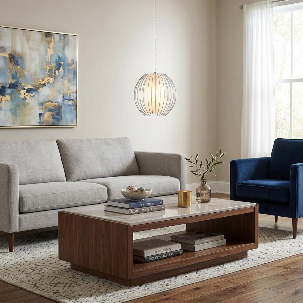 Acrylic and Steel Shade Hanging Globe Light — view 5