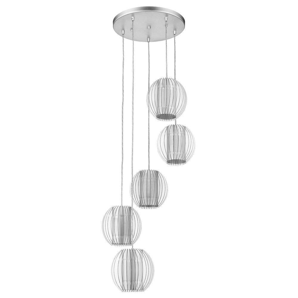 Five Light Acrylic and Steel Shade Hanging Globe Light — view 1