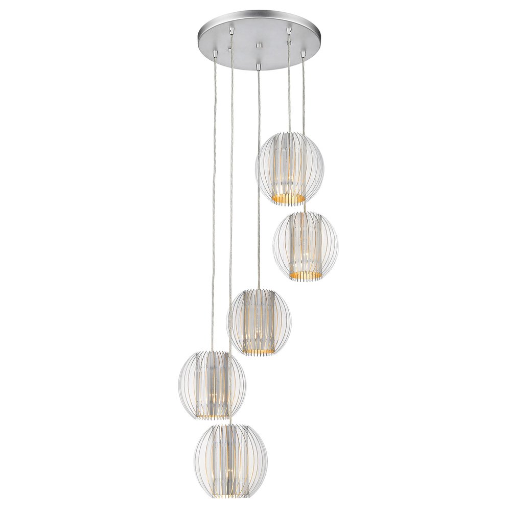 Five Light Acrylic and Steel Shade Hanging Globe Light — view 2