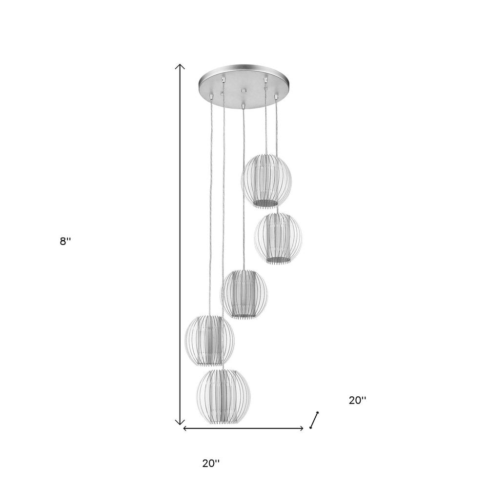 Five Light Acrylic and Steel Shade Hanging Globe Light — view 3