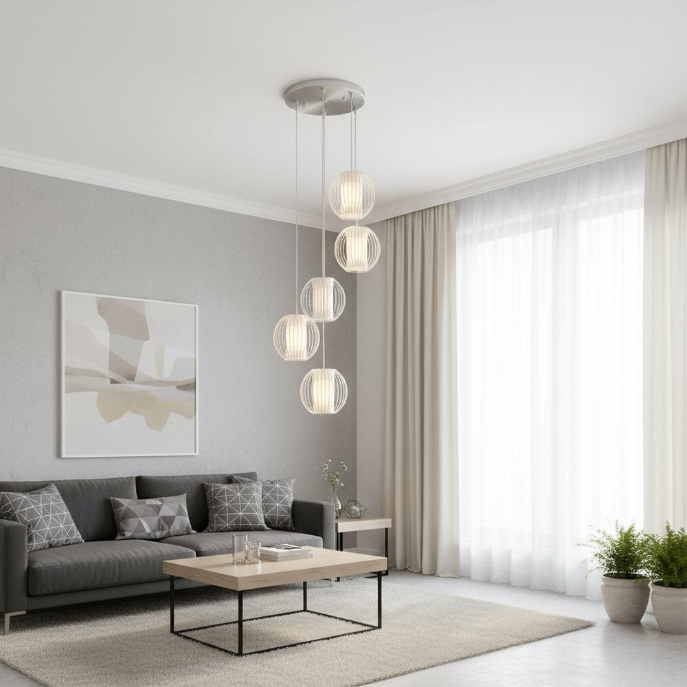 Five Light Acrylic and Steel Shade Hanging Globe Light — view 5