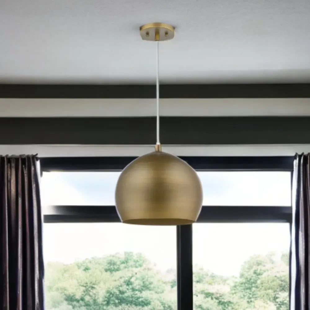 Latitude 1-Light Hand Painted Antique Gold Pendant With Gold Interior Shade HomeRoots