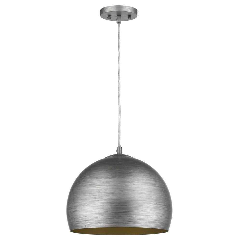 Latitude 1-Light Hand Painted Weathered Pewter Pendant With Gold Interior Shade (13.75") — view 1