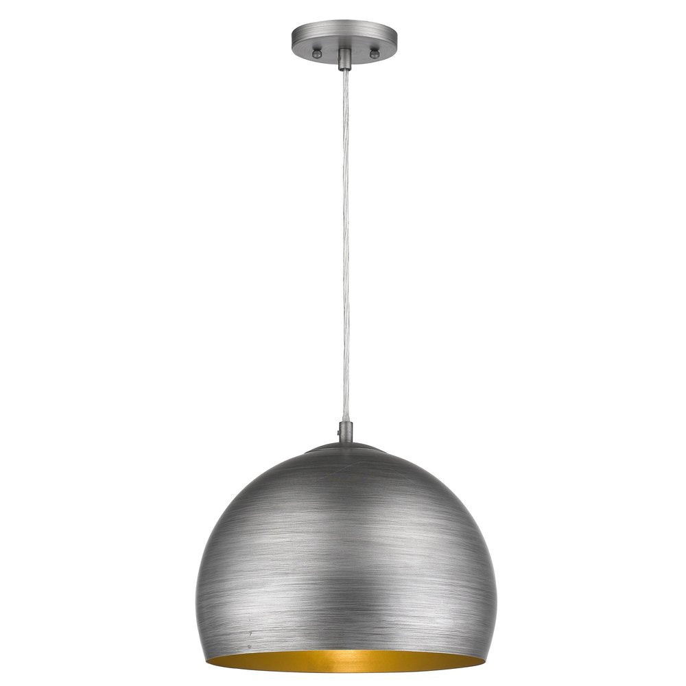 Latitude 1-Light Hand Painted Weathered Pewter Pendant With Gold Interior Shade (13.75") HomeRoots