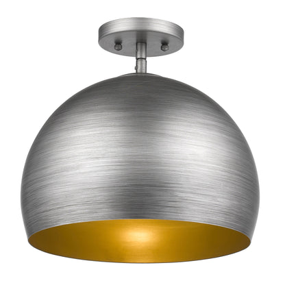 Latitude 1-Light Hand Painted Weathered Pewter Pendant With Gold Interior Shade (13.75")