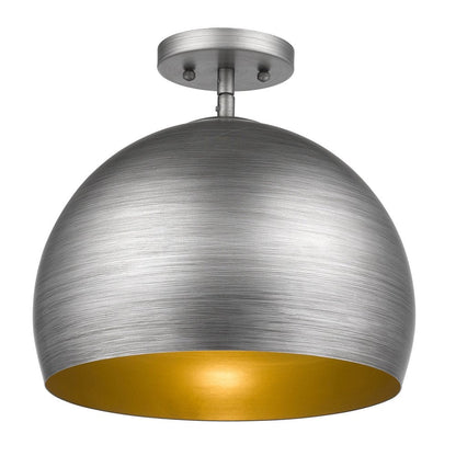 Latitude 1-Light Hand Painted Weathered Pewter Pendant With Gold Interior Shade (13.75") HomeRoots