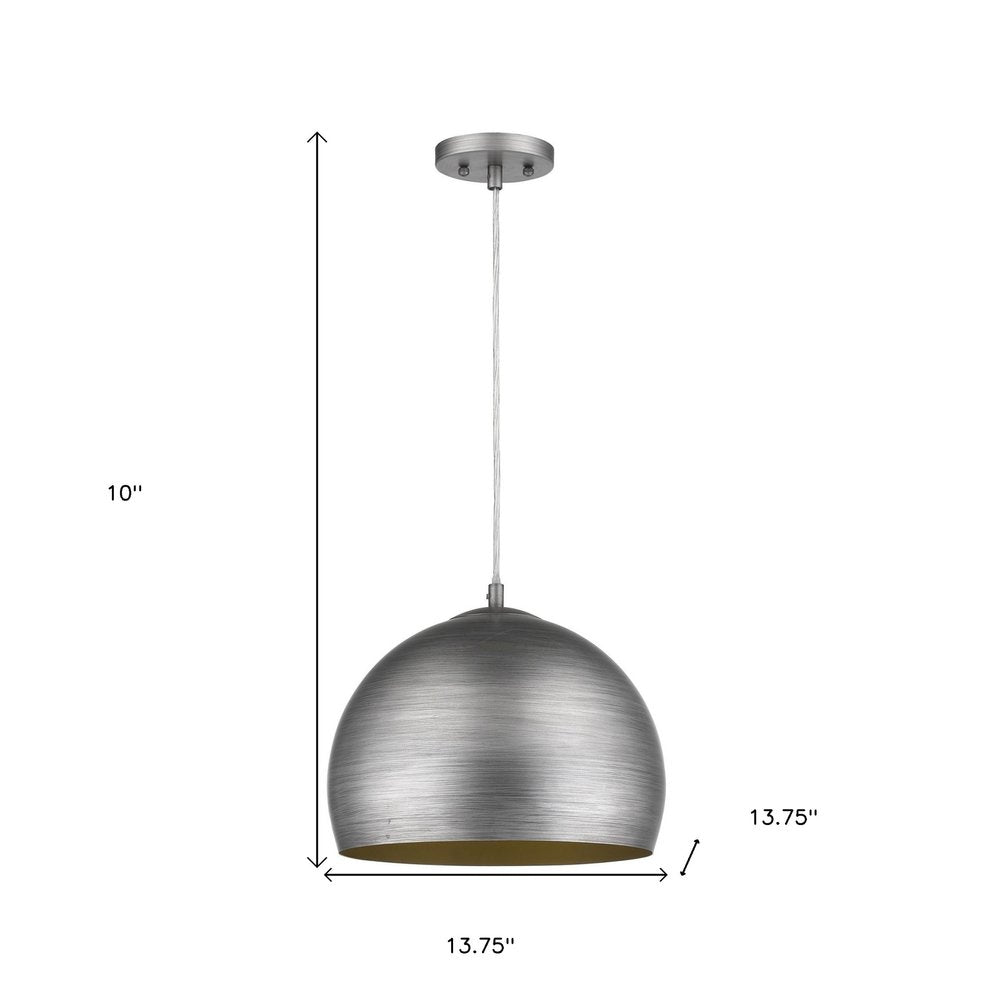 Latitude 1-Light Hand Painted Weathered Pewter Pendant With Gold Interior Shade (13.75") HomeRoots