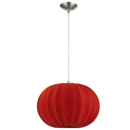 Shanghai 1-Light Brushed Nickel Pendant With Sheer Red Ribbon Shade HomeRoots