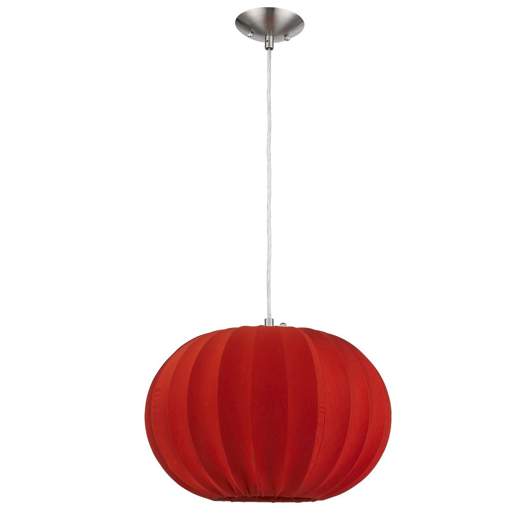 Shanghai 1-Light Brushed Nickel Pendant With Sheer Red Ribbon Shade — view 1