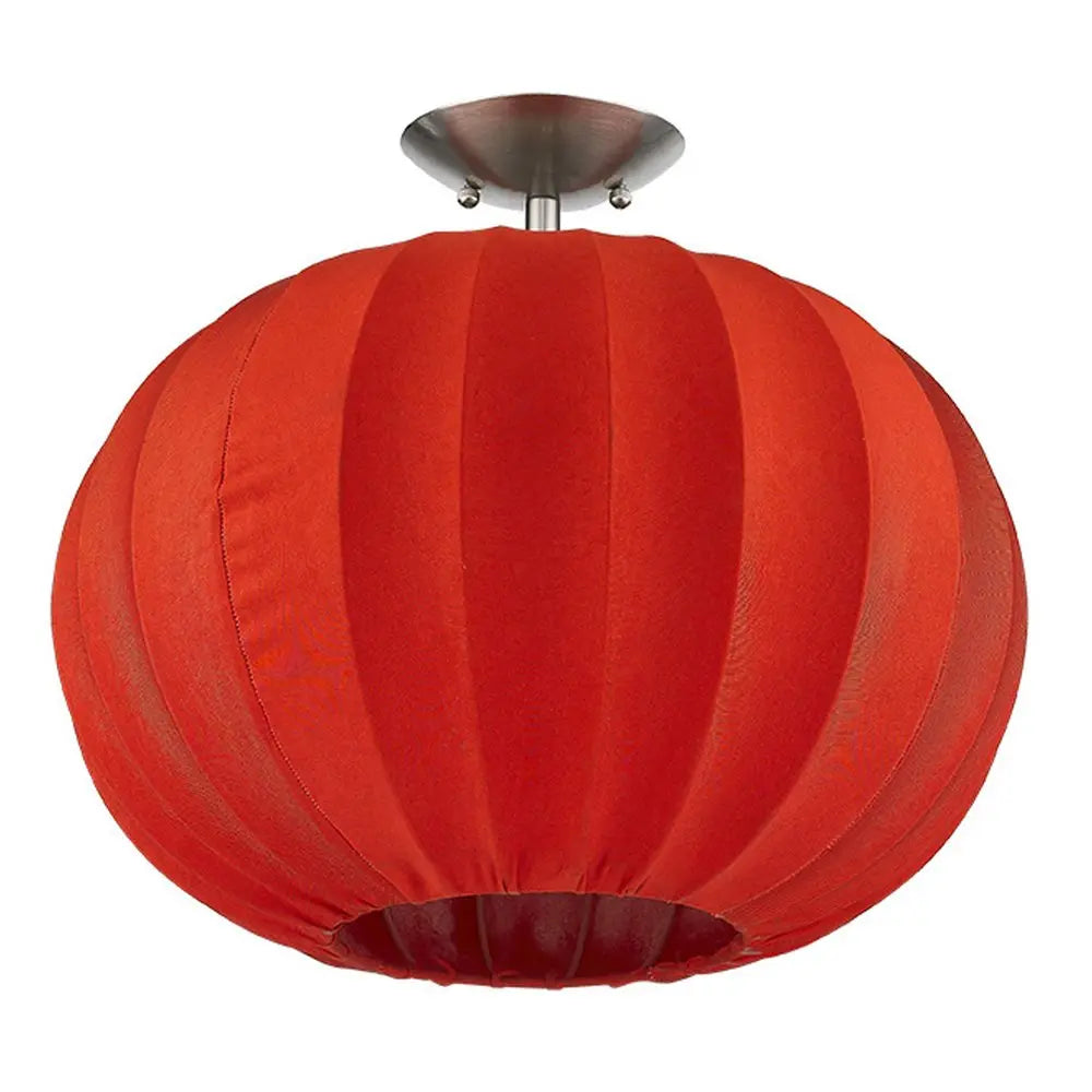 Shanghai 1-Light Brushed Nickel Pendant With Sheer Red Ribbon Shade HomeRoots