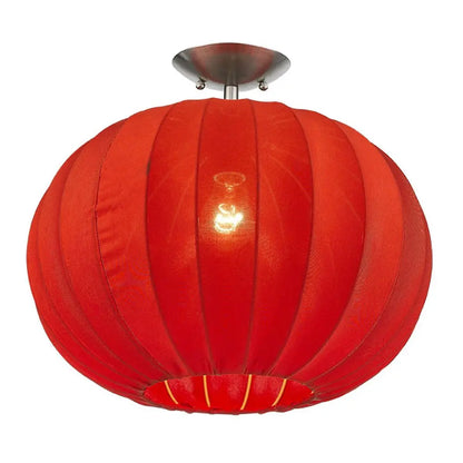 Shanghai 1-Light Brushed Nickel Pendant With Sheer Red Ribbon Shade HomeRoots