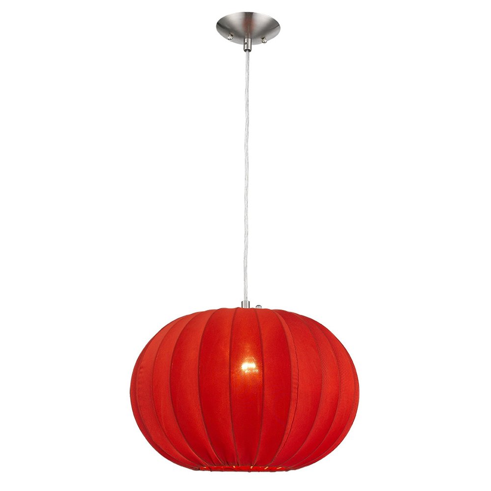 Shanghai 1-Light Brushed Nickel Pendant With Sheer Red Ribbon Shade — view 4