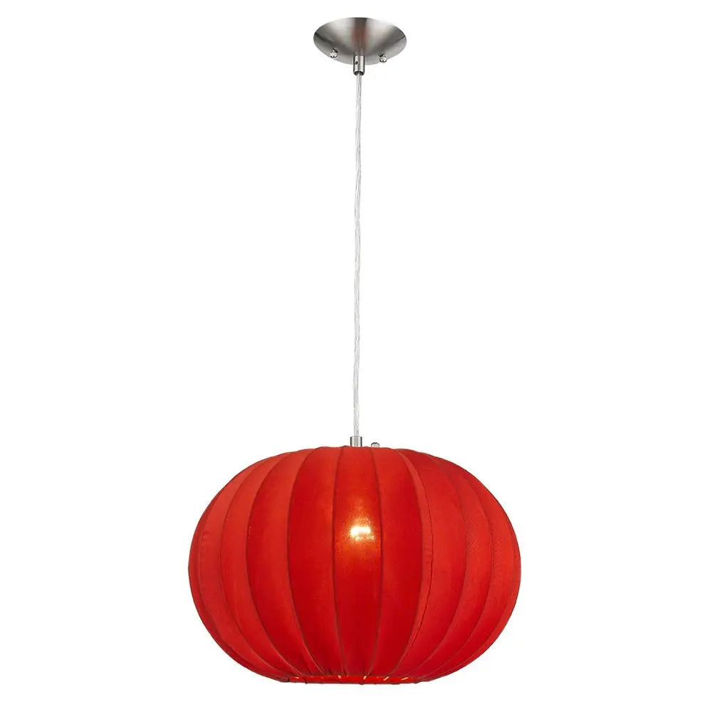 Shanghai 1-Light Brushed Nickel Pendant With Sheer Red Ribbon Shade HomeRoots