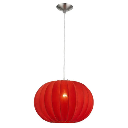 Shanghai 1-Light Brushed Nickel Pendant With Sheer Red Ribbon Shade HomeRoots