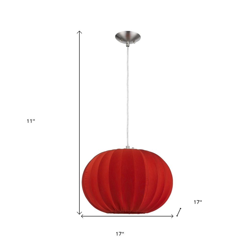 Shanghai 1-Light Brushed Nickel Pendant With Sheer Red Ribbon Shade HomeRoots