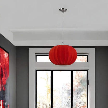 Shanghai 1-Light Brushed Nickel Pendant With Sheer Red Ribbon Shade HomeRoots