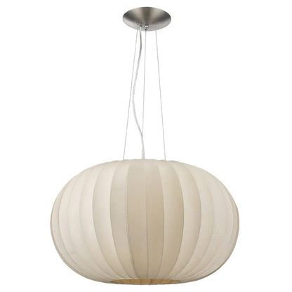 Shanghai 1-Light Brushed Nickel Pendant With Sheer Pearl Ribbon Shade HomeRoots